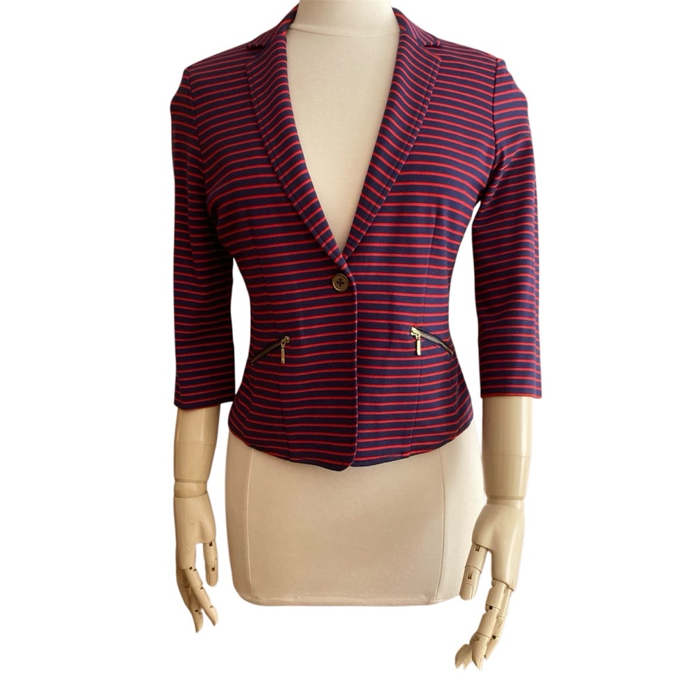 TRISTAN | Red and Blue Striped Fitted Knit Blazer Size M Like New